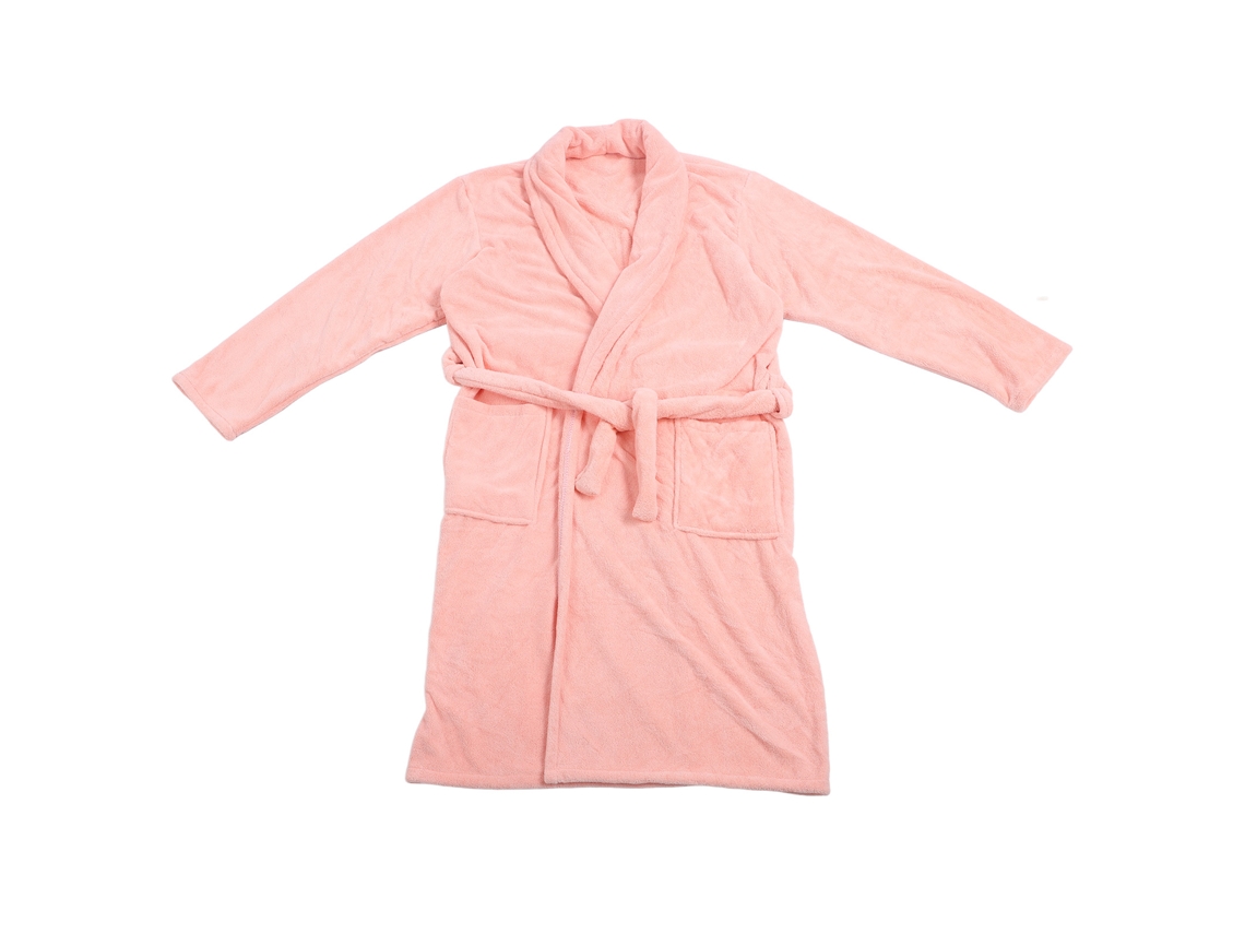 Bata De Baño Suave, Gruesa Y Absorbente De Terciopelo Coral Con Cinturón Rosa Cálido Para Uso Doméstico Y Hotelero.