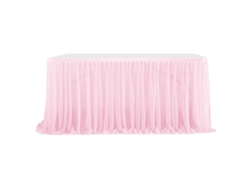 JILLIOPER Mantel de tul rosa para mesa de 1,83 m, elástico, ajustado, con borde dorado, de gasa de malla, estilo tutú, diseño moderno, tul esponjoso, versátil p
