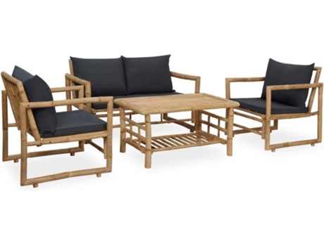 Conjunto 4 de muebles de jardín con cojines VIDAXL bambú
