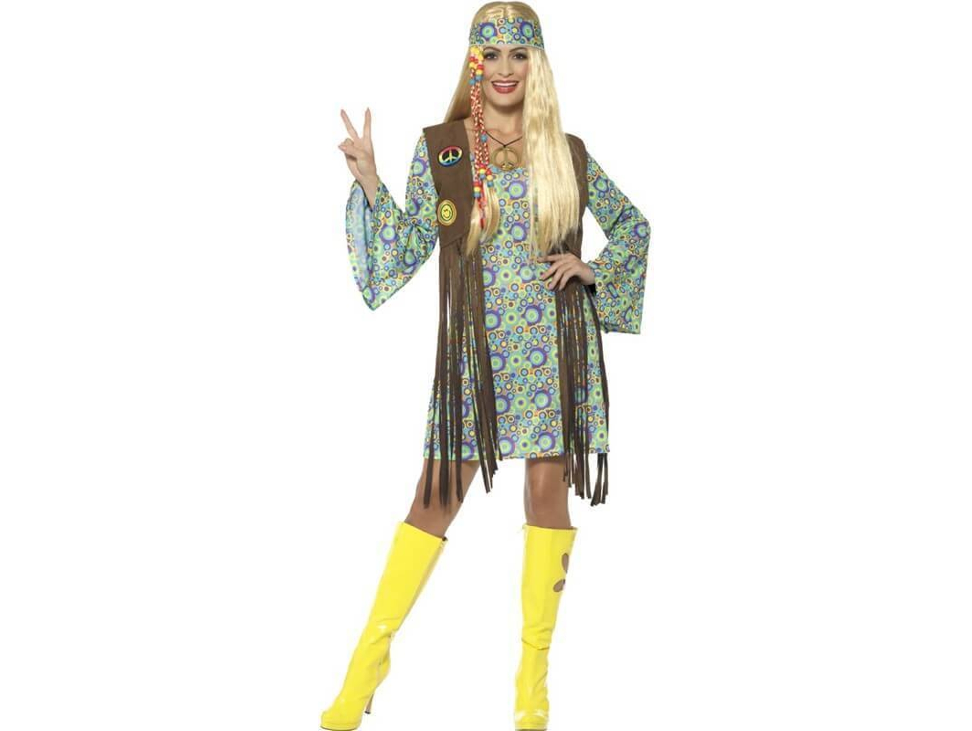 Disfraz de Mujer DISFRAZZES Hippie Con Flecos (Talla: M)