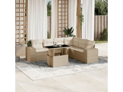 Conjunto de 7 sofás de jardín con cojines de mimbre beige de Dkd Home Decor