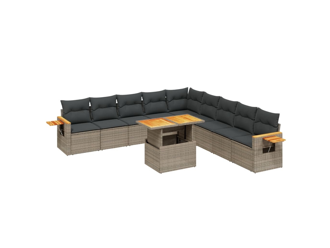 Maison Exclusive - Set De Sofás De Jardín 11 Pzas Y Cojines Ratán Sintético Gris