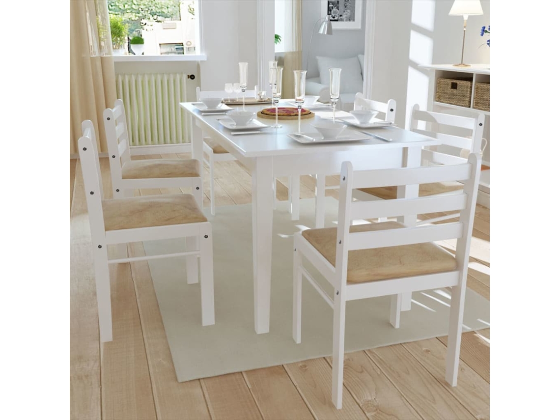 Sillas de comedor 6 piezas de madera maciza blanca y terciopelo Lovely Home