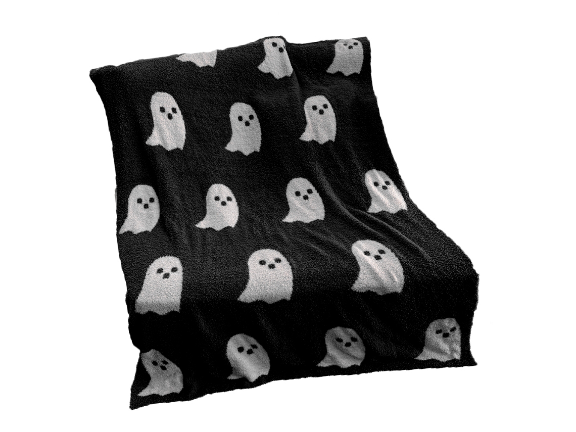 Manta de Halloween Kkpm con fantasmas, suave, cómoda y transpirable para TV, camping, blanco y negro, 127 x 152 cm, 850 g