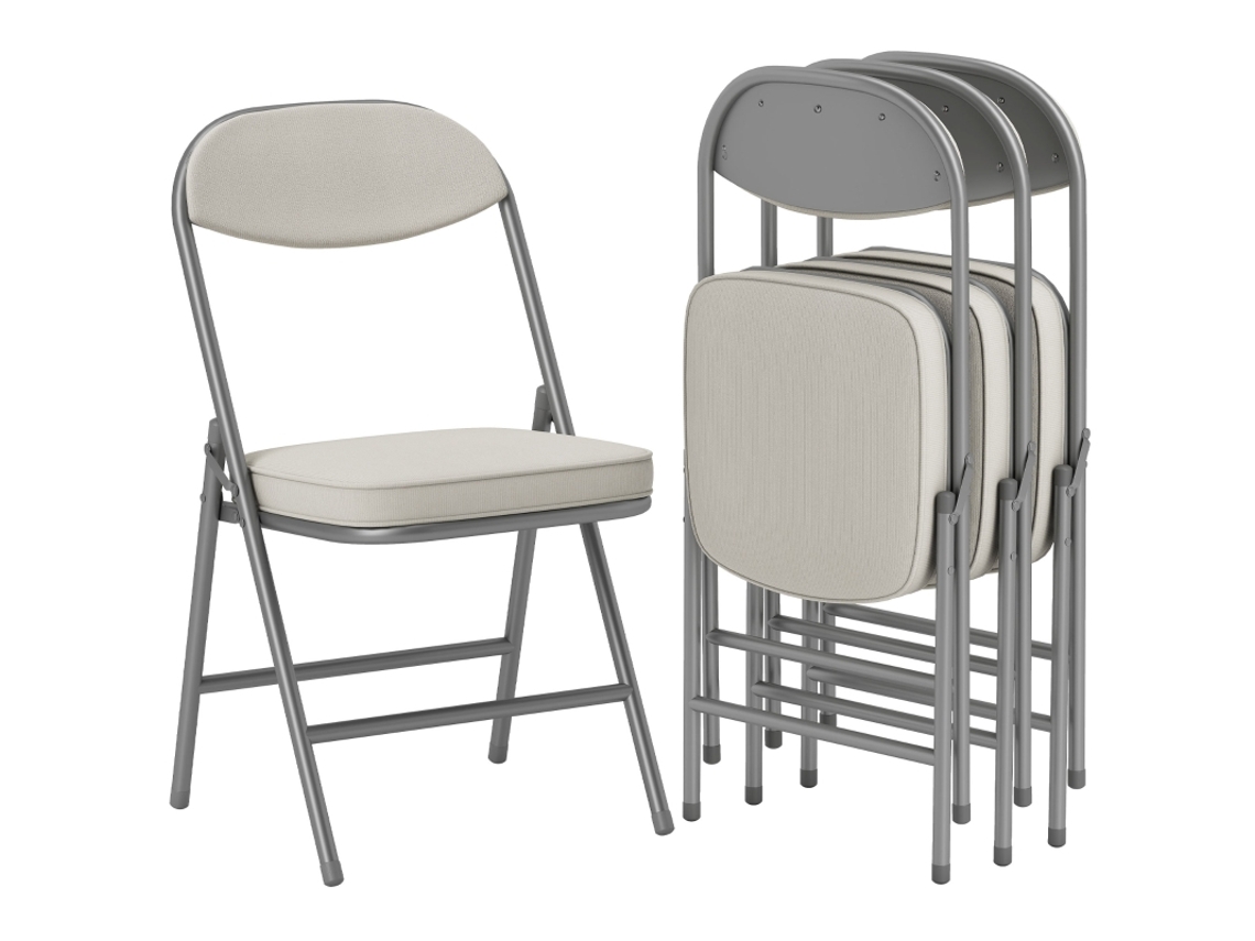 Juego De 4 Sillas Plegables De Camping, De Acero, Color Blanco/crema.