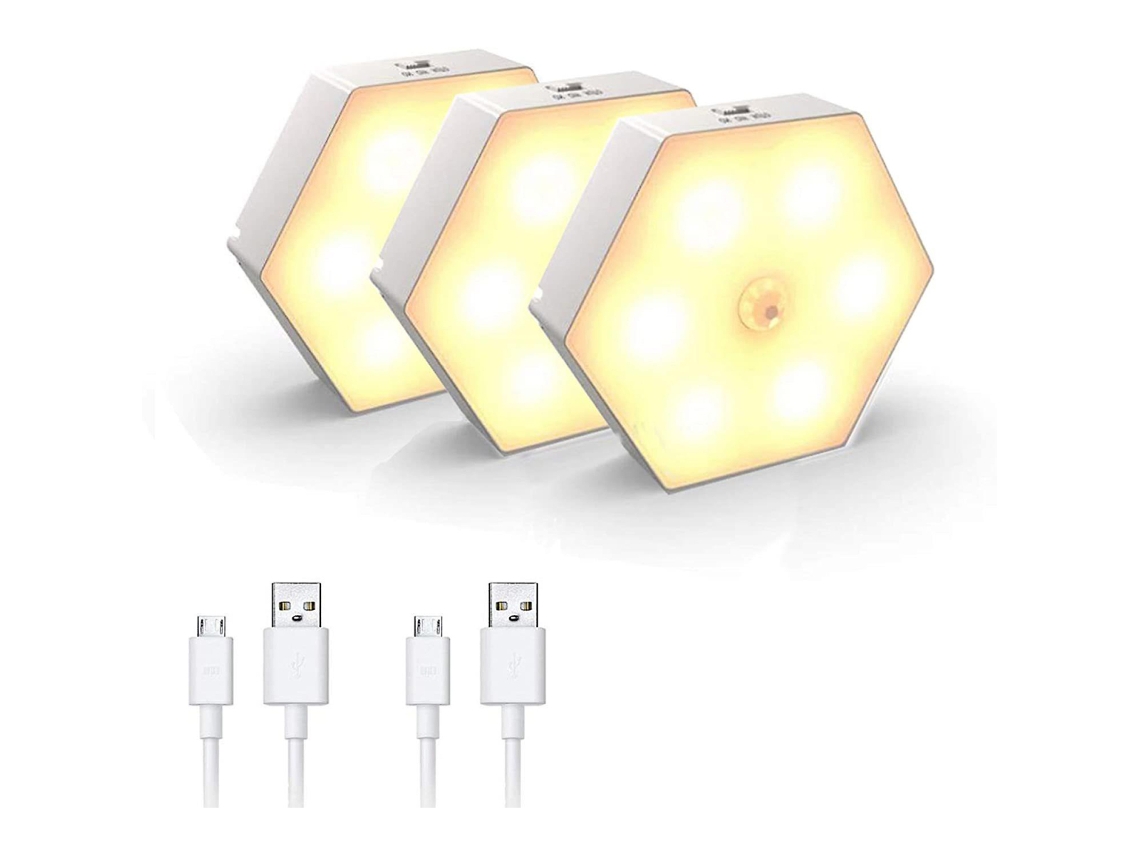 Luz Nocturna con Sensor de Movimiento 3 Piezas Luz de Movimiento Recargable USB con Sensor de Luz Luz LED Brillante para Gabinete Luz de Escalera Sensor de Movimiento LED en Pasillo Dormitorio,(Blanco