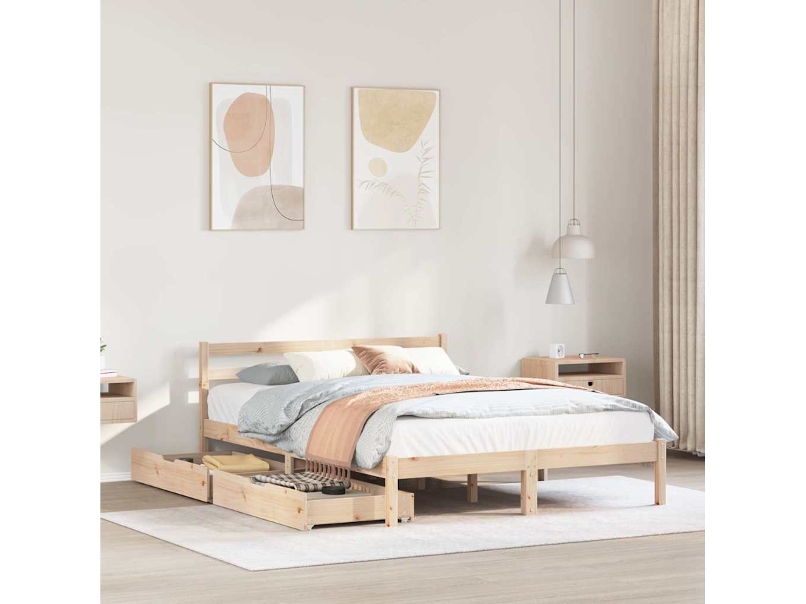 Cama De Matrimonio | Cama Para Adultos | Estructura De Cama Sin Colchón Madera Maciza De Pino 120x190 Cm