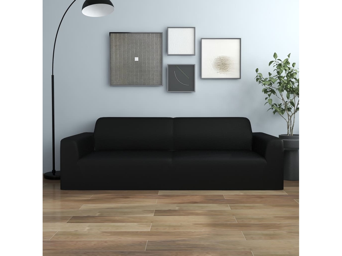 Funda elástica para sofá de 3 plazas, poliéster jersey, color negro, DKD HOME DECOR
