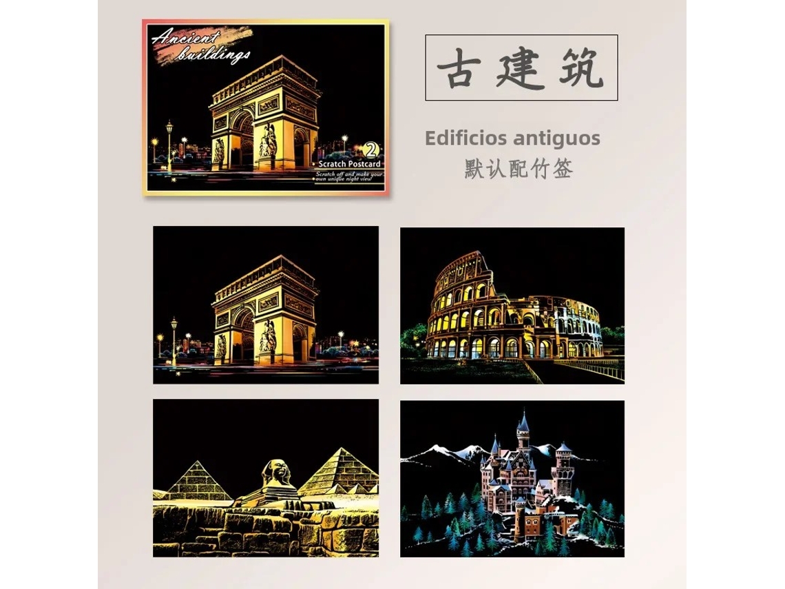 (arquitectura Antigua) Juguete De Pintura Para Raspar Con Escena Nocturna Para Niños De 4 Piezas (arquitectura Antigua)