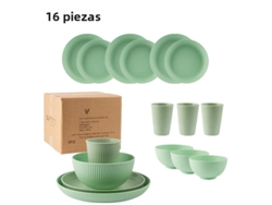 (verde) Juego De Cubiertos Portátil De Estilo Rústico De 16 Piezas, Que Incluye Cuchillo, Tenedor Y Cuchara, Hechos De Plástico Ecológico.