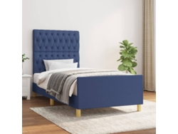 Estructura De Cama Sin Colchón Tela Azul 90x200 Cm