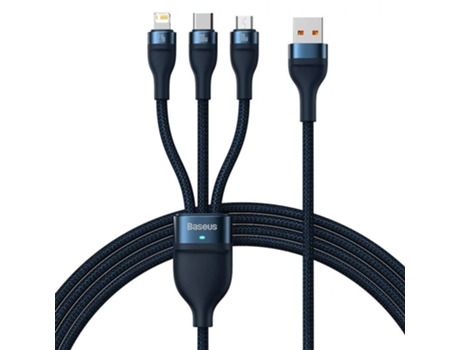 Cable BASEUS Flash USB-A a USB-C Micro USB Lightning PD 100W 1.2M Azul