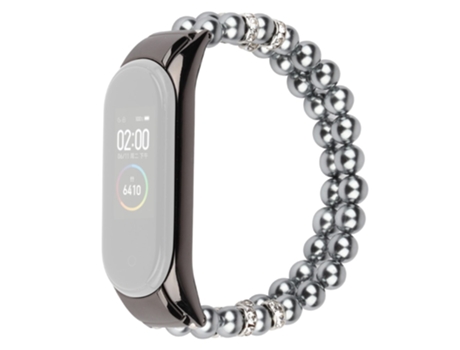 Correa de cuentas trenzadas perlas de doble fila para Xiaomi Mi Band 5/6 - negro