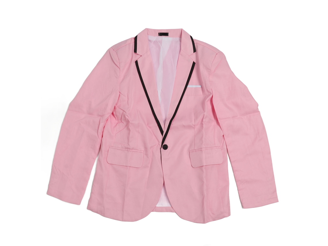 Chaqueta De Traje De Hombre De Corte Ajustado Con Cuello De Solapa, Un Botón, Manga Larga, Rosa, Xl