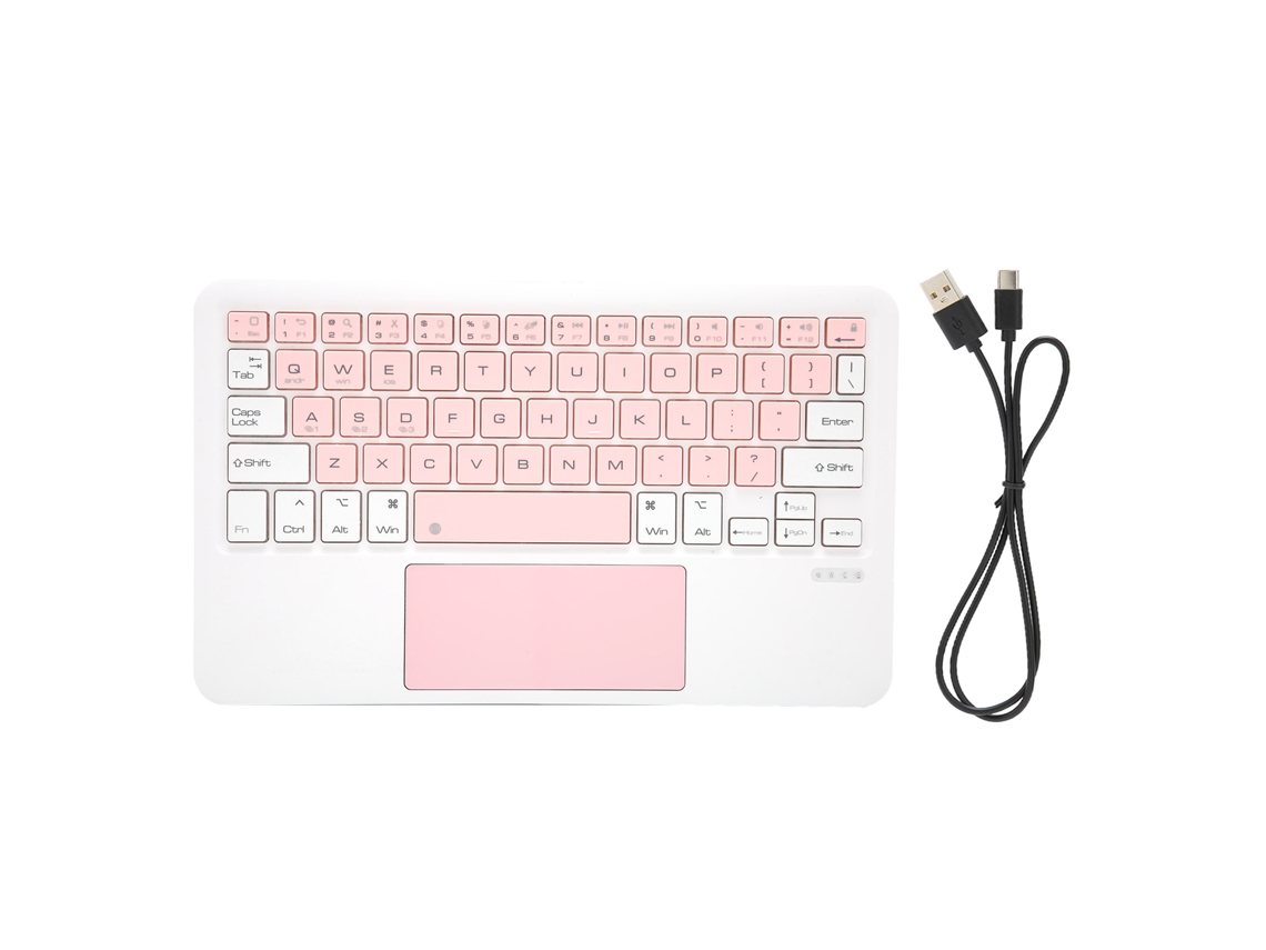 Teclado Inalámbrico Recargable Con Panel Táctil Para Tabletas Ios, Pc Y Android, Bluetooth 3.0, Pequeño Y Portátil, Color Blanco Y Rosa.