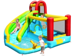 Tobogán Acuático Inflable, Casa de Rebote con Pared de Escalada, Piscina de Salpicaduras, Cañón de Agua, Aro de Baloncesto COSTWAY