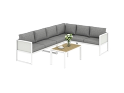 Conjunto De Jardín Con 3 Sofás, Un Sillón De 2 Plazas Y Una Mesa, Fabricado En Madera Wpc, Gris Y Blanco.
