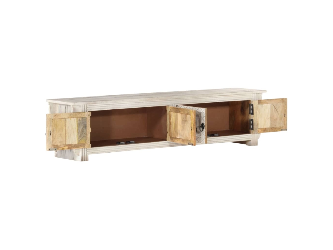 Maison Exclusive - Mueble De Tv De Madera Maciza De Mango Blanco 140x30x35 Cm