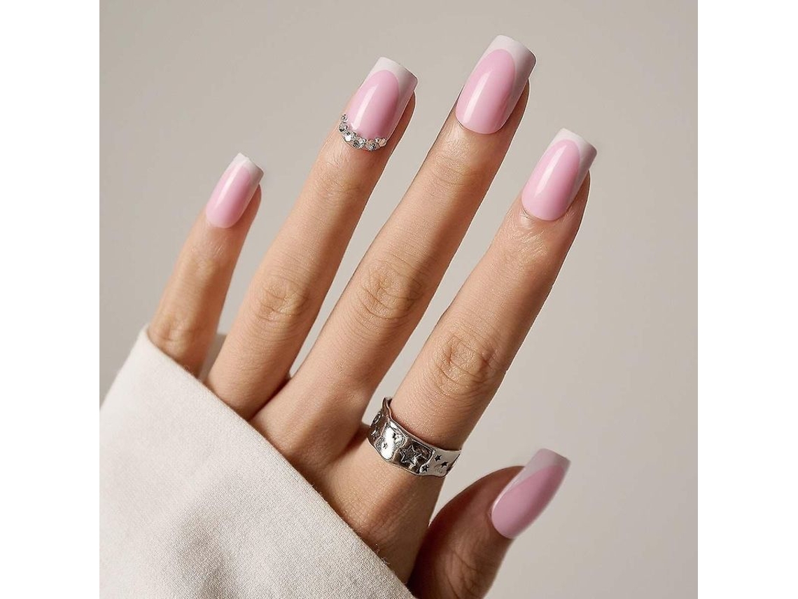 Uñas Postizas Con Degradado Estilo Ballet Francés En Rosa, Nude Y Blanco, Forma Segura, Para Uso Diario Y En La Oficina.