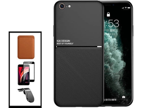 Kit Carcasa Magnética Anti Choque + Cartera + Protector de Pantalla iPhone SE 2022 G4M Negro
