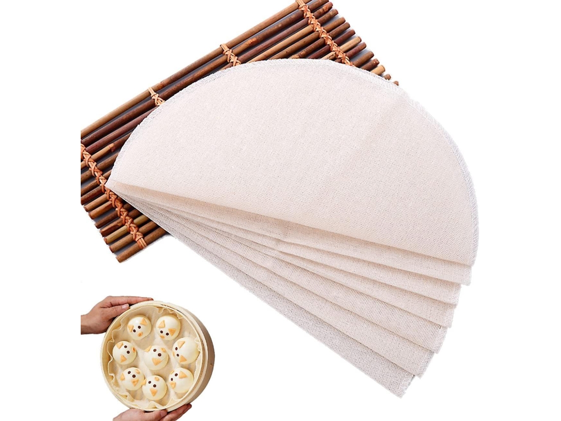 10 Almohadillas De Bambú Reutilizables Para Vaporera, Antiadherentes, 28cm Blancas, Para Albóndigas, Dim Sum Y Alimentos Variados