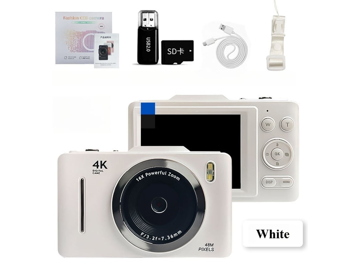 Zoom Compacto Portátil De La Cámara Digital 4k Hd 16x Pantalla 32g De 28 Pulgadas Blanca Zruxe