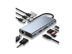 Estación de acoplamiento USB-C, adaptador USB-C 11 en 1 con HDMI 4K, VGA, puerto USB 3.0 tipo C, PD, Ethernet, RJ45, lector de tarjetas SD/TF, entrada auxiliar de 3,5 mm.
