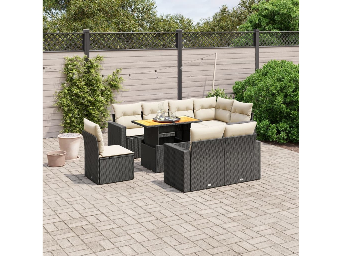 Conjunto de sofá de jardín de 9 piezas con cojines, ratán negro, Dkd Home Decor