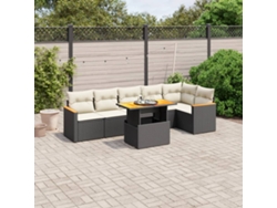 Conjunto de sofá de jardín de 7 piezas con cojines de mimbre negro de DKD Home Decor