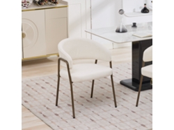 Silla De Comedor Moderna De Chenilla Con Brazos De Latón Color Beige Antiguo.