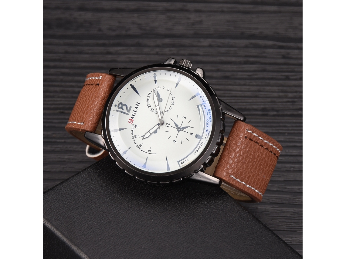 Reloj De Cuarzo Para Hombre Con Correa De Pu Estilo Casual Y Empresarial Café