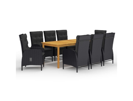 Conjunto 9 de comedor de jardín de VIDAXL negro