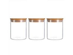 Frasco de Armazenamento Vidro 450 Ml com 3 Embalagens Tampa Bambu para Hermético 