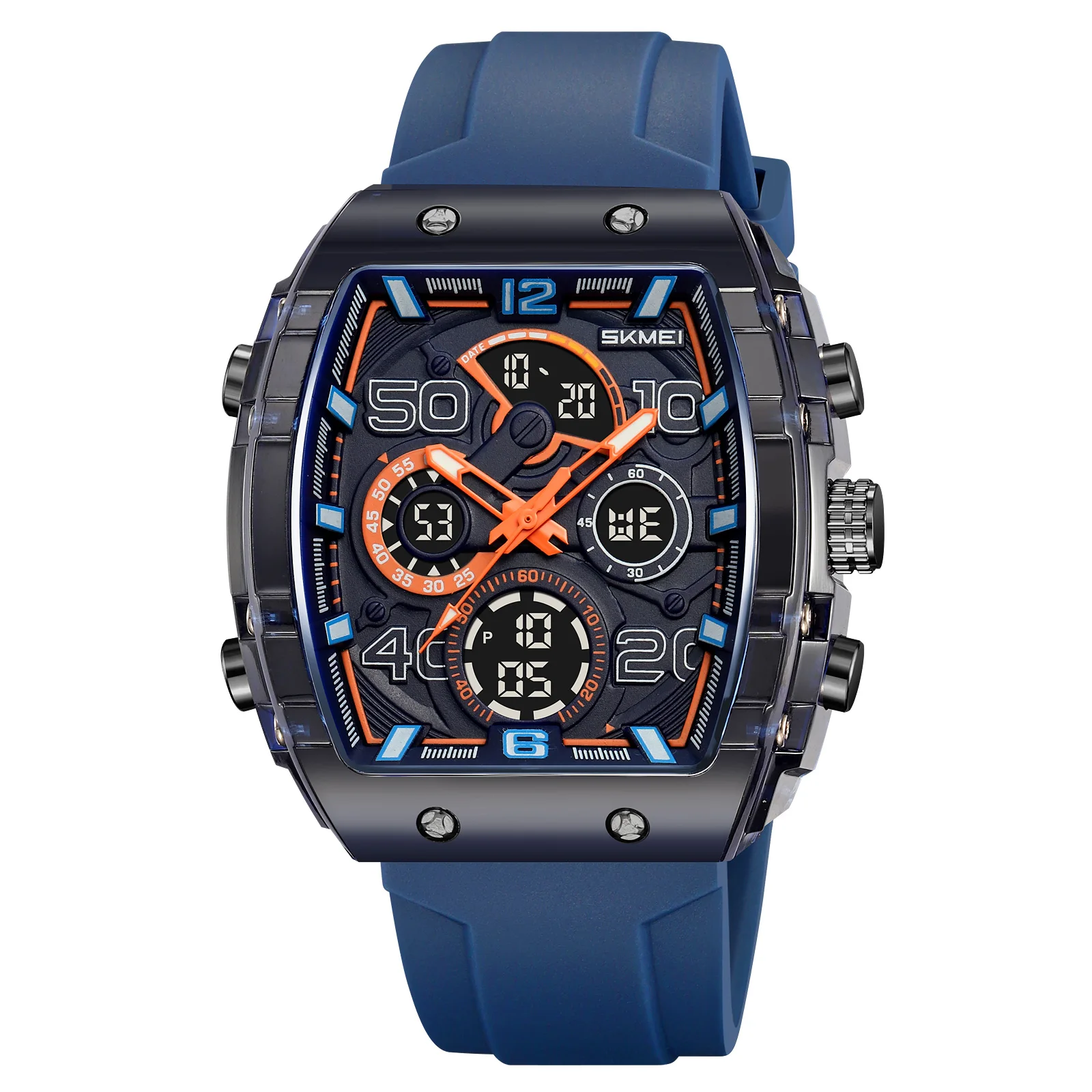 Reloj Deportivo Con Cronógrafo Led Y Cuenta Regresiva (azul Real), Caja En Forma De Tonel Para Hombres Jóvenes.