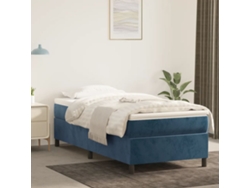 Cama Box Spring Con Colchón Terciopelo Azul Oscuro 90x200 Cm