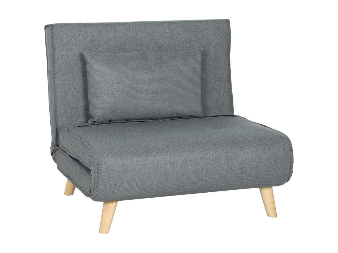 Sofá Cama Individual Con 3 Funciones, Cojín De Respaldo, Gris, 90x78x79cm