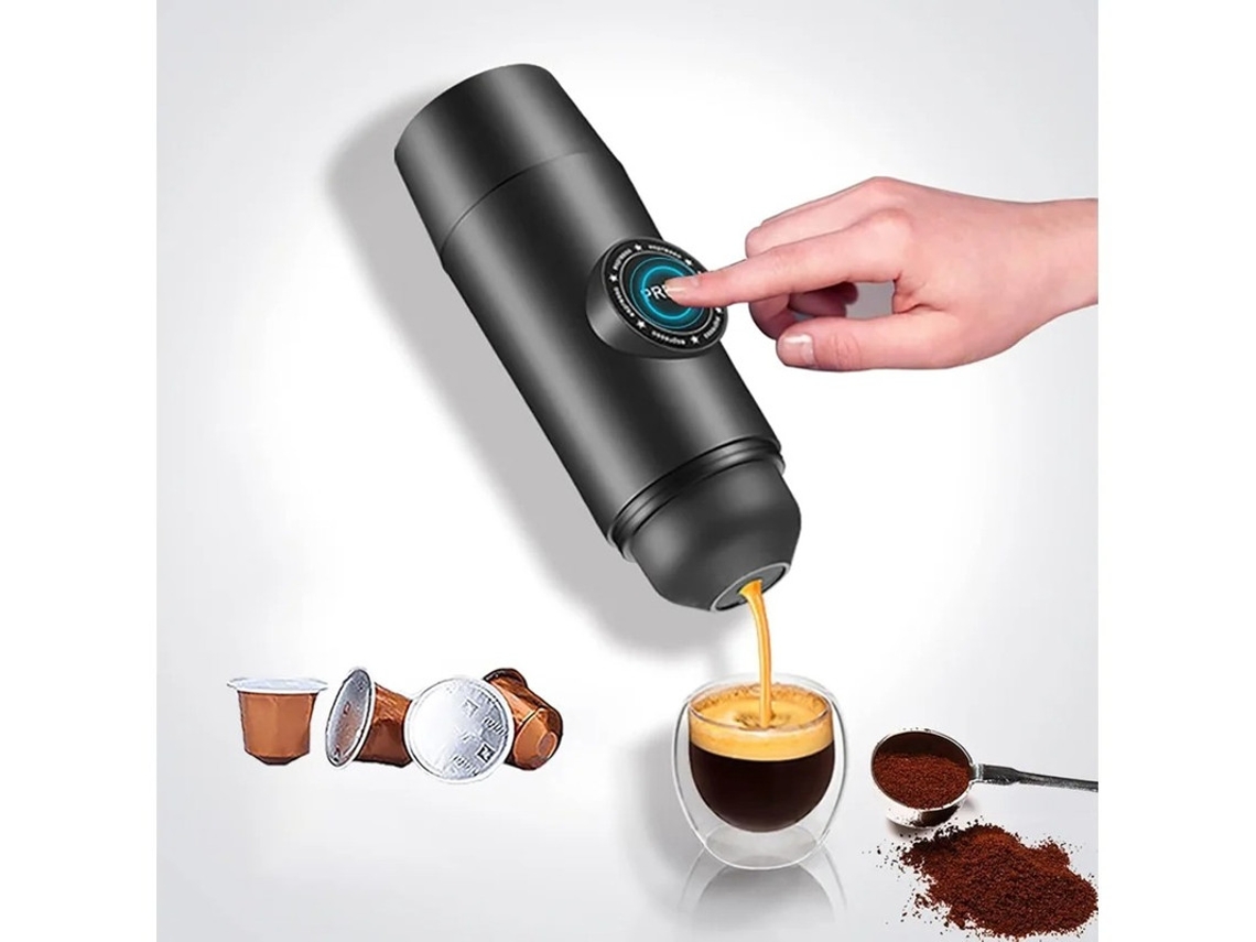 Cafetera portátil 2 en 1 Yizhood con bomba eléctrica y extracto concentrado en cápsula. Posible uso dual.