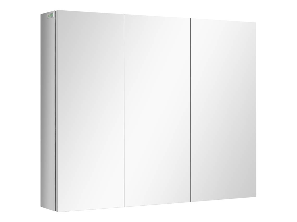 Armario De Baño Con Espejo, 3 Puertas De Cristal, 5 Estantes, Color Plata.