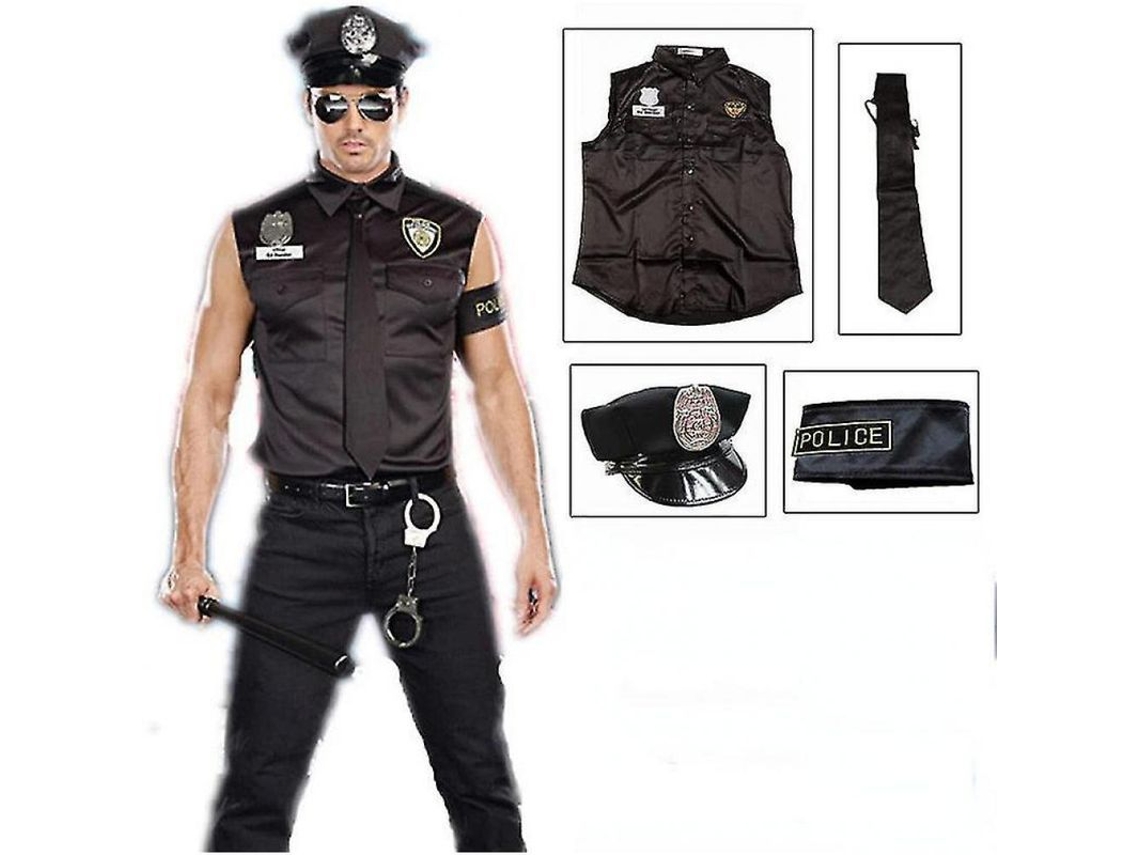 2026-traje De Policía Adulto Hombre Para Halloween Disfraz Cosplay Camisa Gorra Corbata Polyester