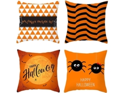 2026-4 Fundas De Almohada De Halloween Con Estampado De Rayas Para Sofá Y Cama 45x45cm