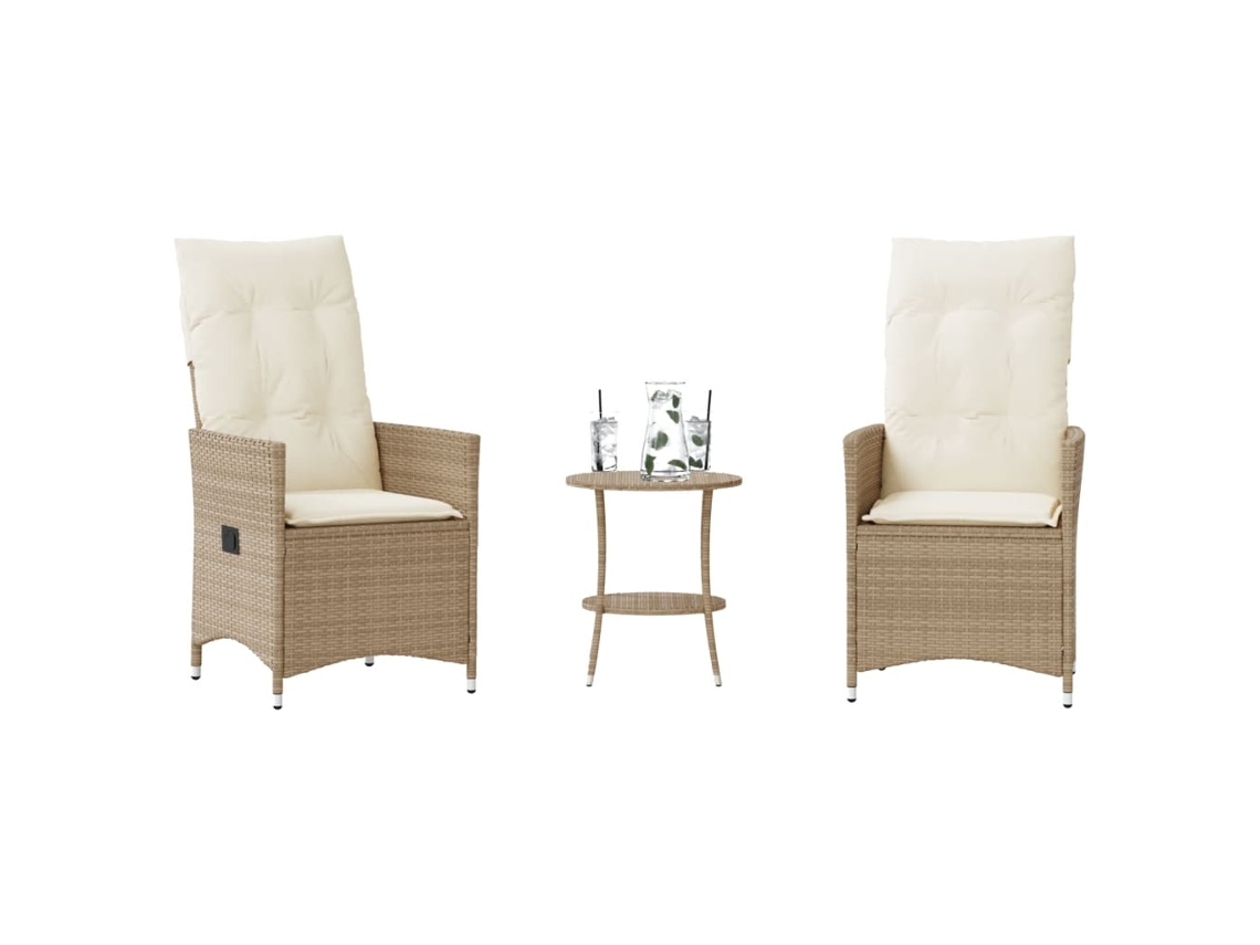 Conjunto de bistró de 3 piezas con cojines de mimbre beige de Dkd Home Decor
