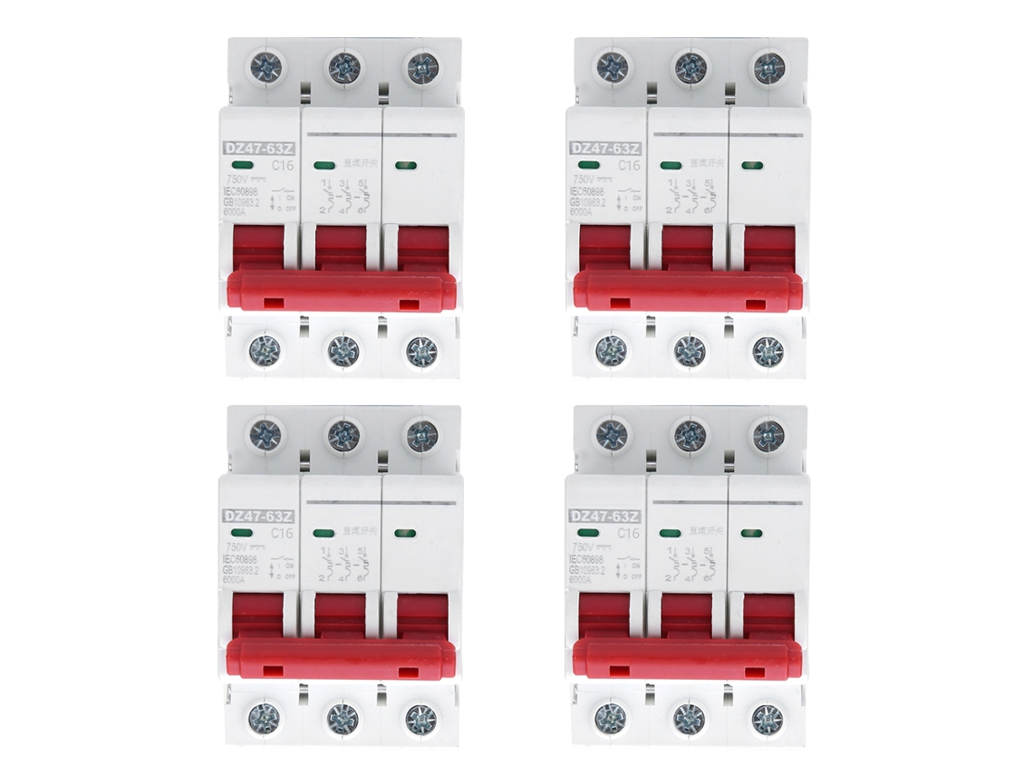4 Disyuntores Miniatura Dz47-63z Dc750v 3p 16a Protección Solar Contra Sobrecarga Y Cortocircuito