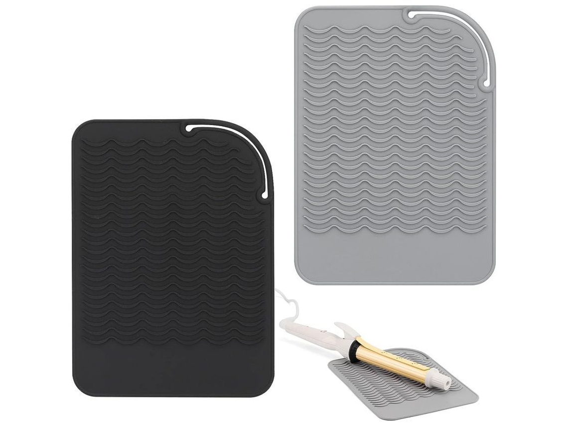 2 Alfombrillas De Silicona Resistentes Al Calor Para Planchas Y Alisadores De Cabello - Negro Y Gris