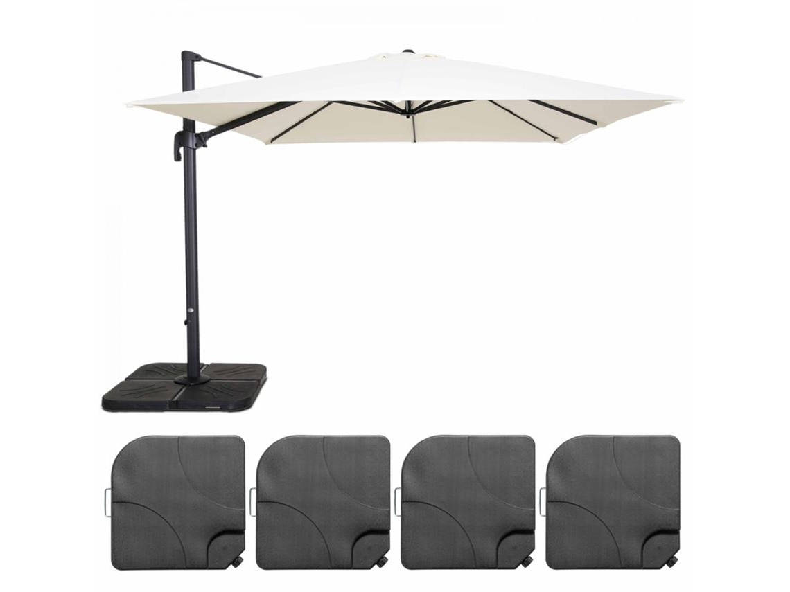Parasol Desplazado De 3x3m Y 4 Losas Para Llenar De Aluminio Blanco