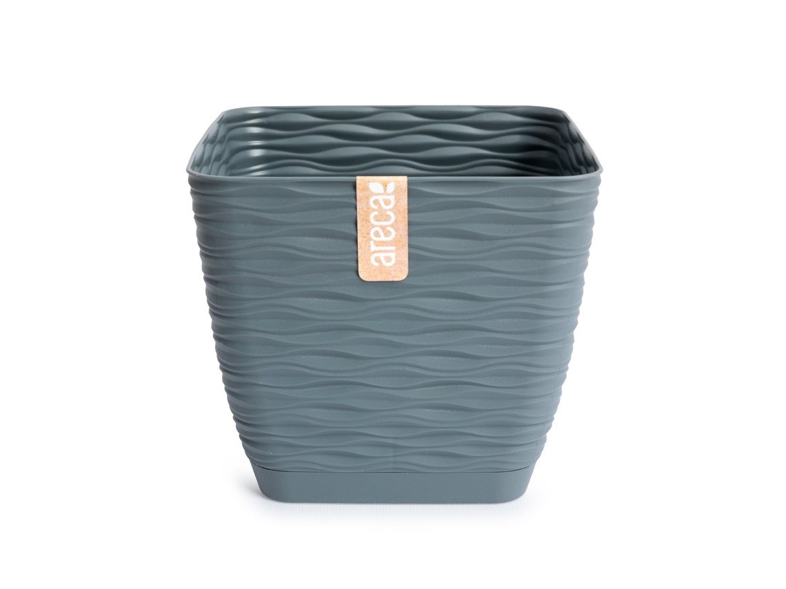ARECA Wind - Maceta Decorativa Cuadrada 17 cm con Plato Integrado Gris