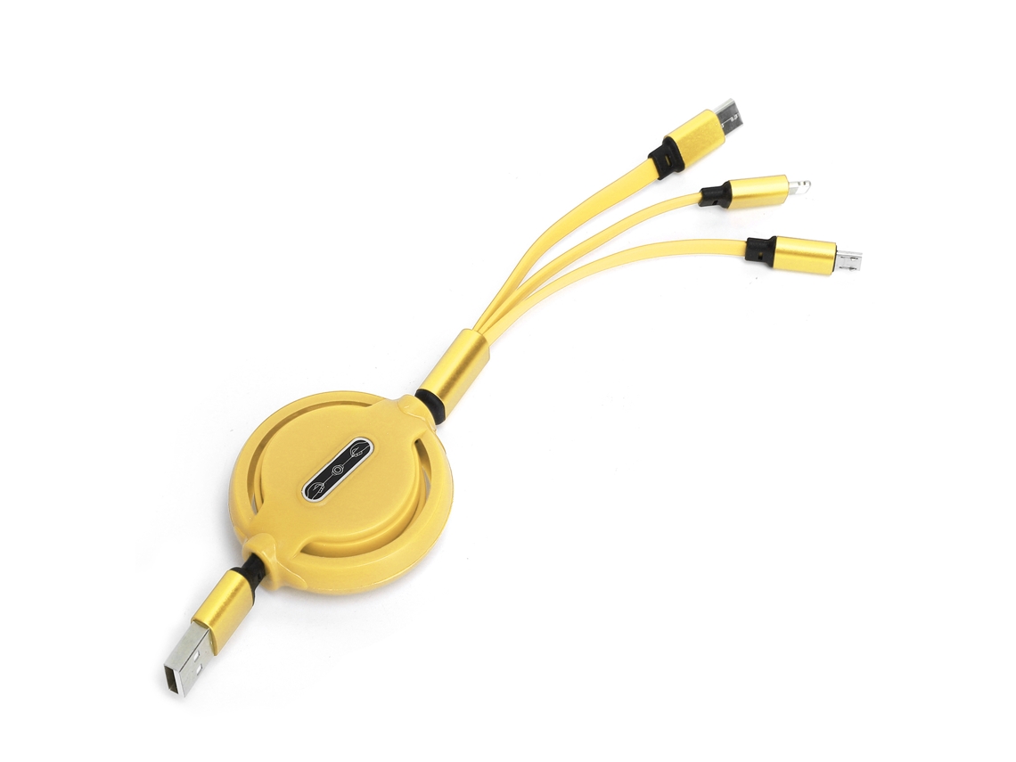 Cable De Carga De Teléfono De Datos De Carga Rápida De Telescópico 3a 3 En 1 Amarillo