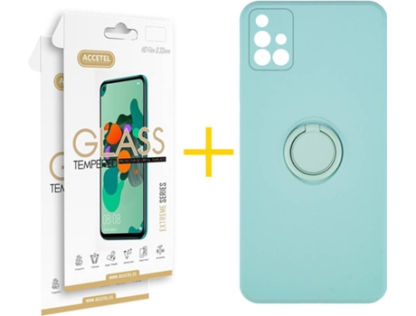 Carcasa + 2 Protectores de Pantalla para Samsung Galaxy A71 ACCETEL Verde Agua
