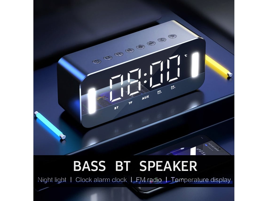 Altavoz Bluetooth Reloj Despertador Luz Nocturna Radio Fm Pantalla De Temperatura
