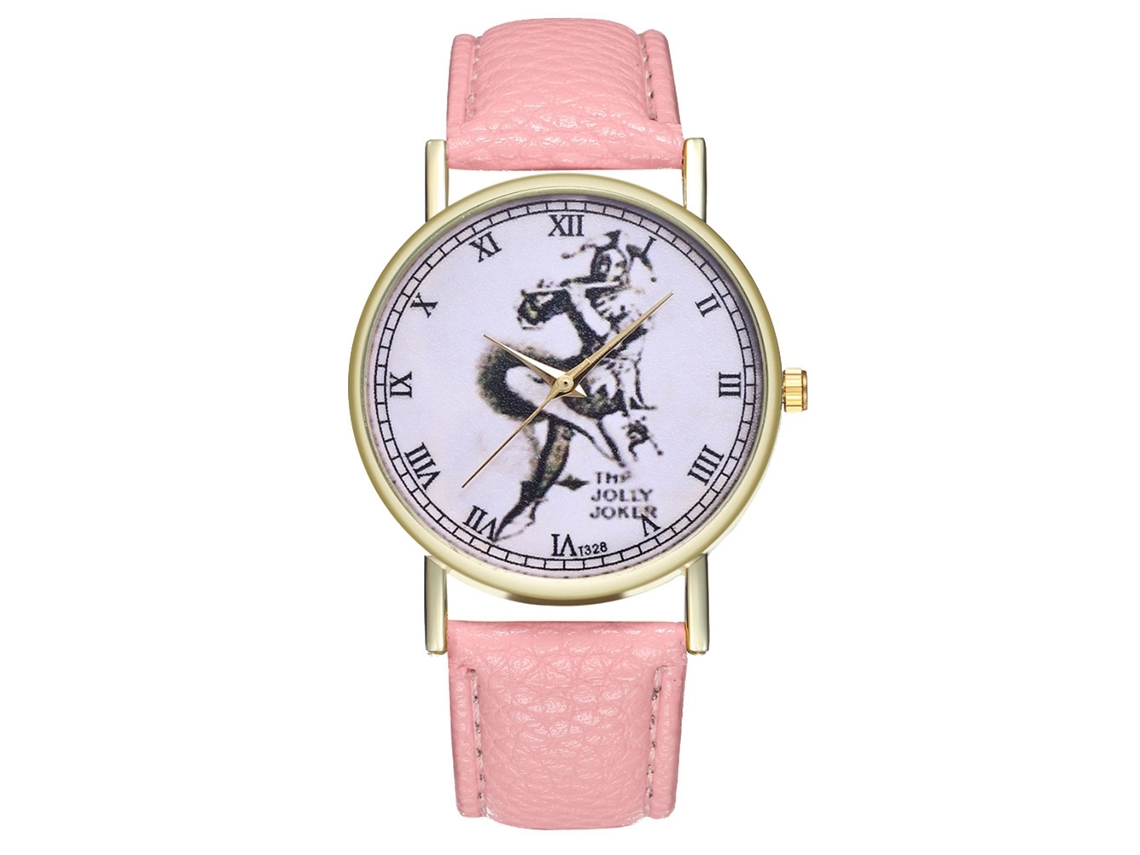 Reloj De Pulsera Unisex De Cuero Pu Con Diseño De Payaso Moda Rosa
