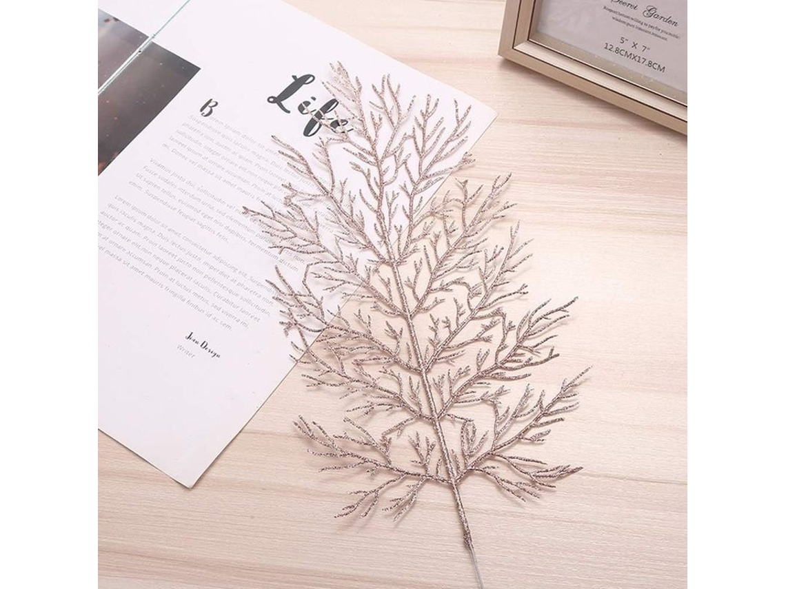 10 Hojas Artificiales Con Purpurina, Adornos Navideños Para El Árbol De Navidad Y Las Fiestas - Oro Rosa